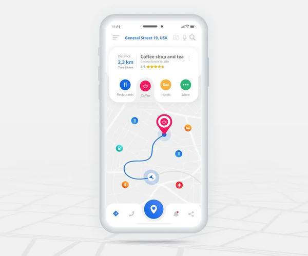 Карта Gps Навигация Концепция Приложение Смартфона Точка Назначения Экране Карта — стоковый вектор