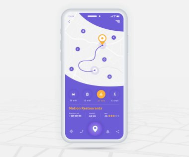 Harita GPS navigasyon uygulaması ux ui konsepti, Mobil harita uygulaması, Akıllı Telefon Uygulaması arama haritası navigasyonu, Teknoloji haritası, Şehir navigasyon haritaları, Şehir sokağı, GPS izleme, konum izleyici, Vektör