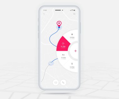 Harita GPS navigasyon uygulaması ux ui konsepti, Mobil harita uygulaması, Akıllı Telefon Uygulaması arama haritası navigasyonu, Teknoloji haritası, Şehir navigasyon haritaları, Şehir sokağı, GPS izleme, konum izleyici, Vektör