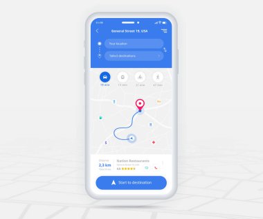 Harita GPS navigasyon uygulaması ux ui konsepti, Mobil harita uygulaması, Akıllı Telefon Uygulaması arama haritası navigasyonu, Teknoloji haritası, Şehir navigasyon haritaları, Şehir sokağı, GPS izleme, konum izleyici, Vektör