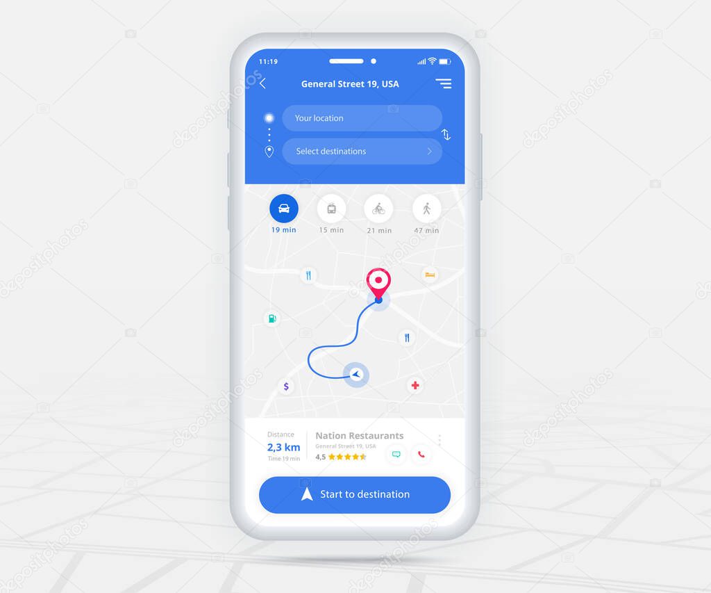 Map GPS navigation app ux ui concept, Mobile map application, Smartphone App search map navigation, Technology map, City navigation maps, City street, gps tracking, Location tracker, Vector