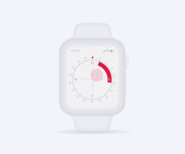 Smartwatch Compass uygulaması UI UX GUI konsepti, Harita GPS uygulaması ekran navigasyonu, hava durumu, navigatör için uygulama pusulası, uygulama haritası, Kuzey Batı Güneydoğu navigasyon teknolojisi, Vektör ilülasyonu