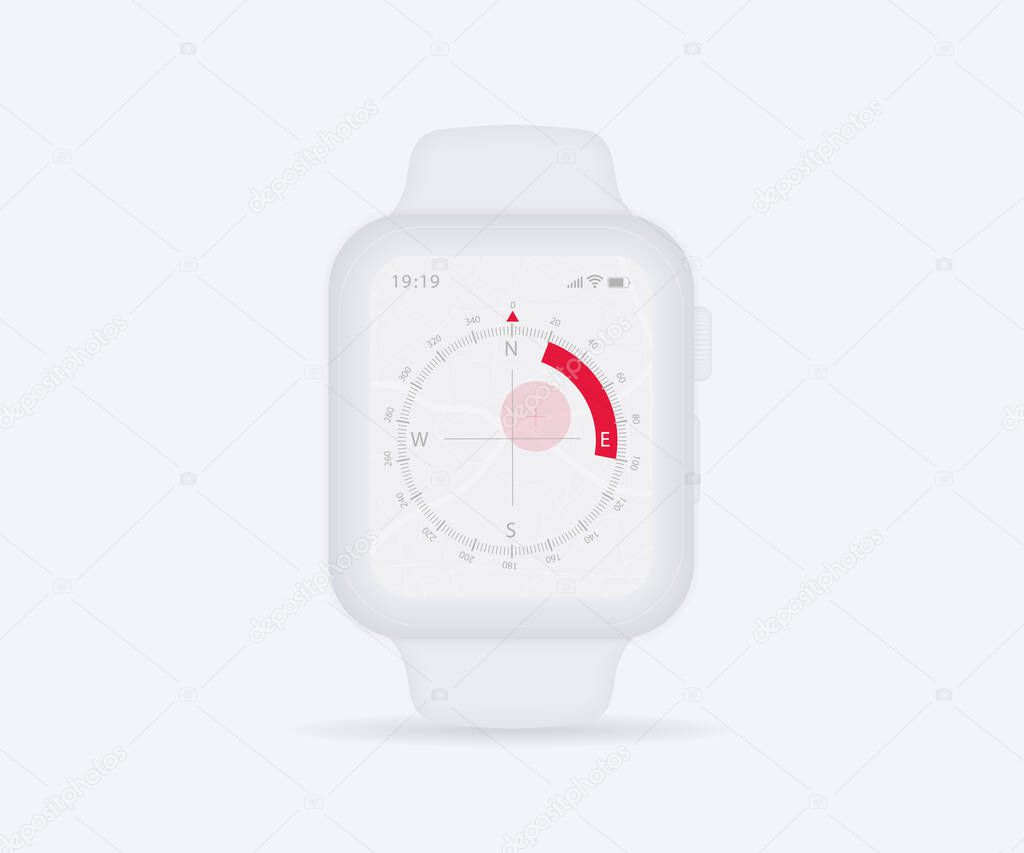 Smartwatch Compass app UI UX GUI concept, Map GPS app on screen navigation, watch weather, application compass for navigator, app map, North West South East navigate technology, Vector illustration
