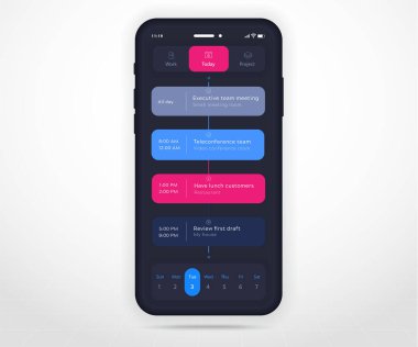 Mobil uygulama takvim planlayıcı kavramı, Atanma takvimi şablonu UI UX, Akıllı Telefon takvimi takvimi takvim takvimi yıllık planlama uygulaması, Takvim olayları, Etkinlik, Olay uygulaması, Vektör telefonu