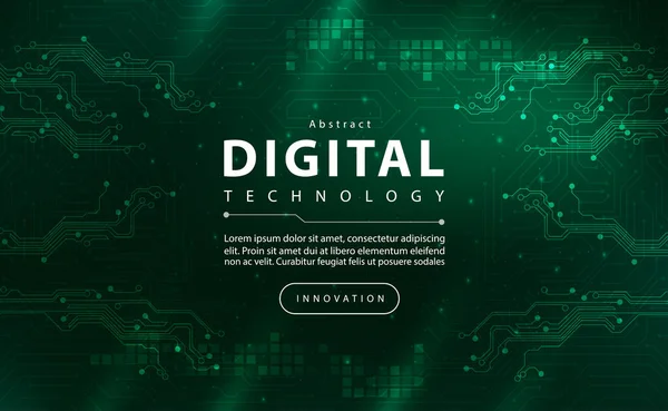 Digital Technology Banner Green Dark Background Concept Technology Light Effect — Stock vektor