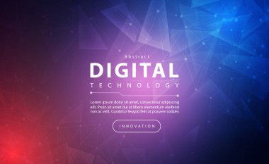 Dijital teknoloji pankartı mavi pembe arka plan konsepti, teknoloji açık mor efekt, soyut teknoloji, yenilik gelecek verileri, internet ağı, Ai büyük veri, çizgi noktaları bağlantısı, illüstrasyon vektörü