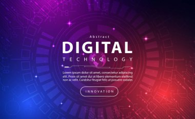 Dijital teknoloji pankartı mavi pembe arka plan konsepti, teknoloji açık mor efekt, soyut teknoloji, yenilik gelecek verileri, internet ağı, Ai büyük veri, çizgi noktaları bağlantısı, illüstrasyon vektörü