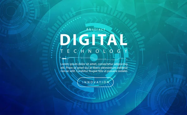 Digital Technology Banner Blue Green Background Concept Technology Light Blue - Stok Vektor