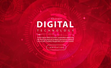 Digital technology banner red background concept, circuit technology light effect, abstract cyber tech, innovation future data, internet network, Ai big data, line dots connection, illustration vector
