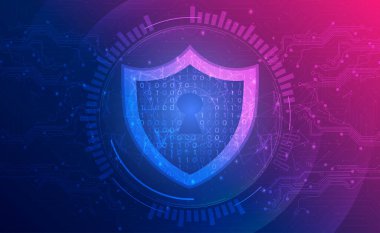 Digital technology secure pink blue background concept, cyber security access privacy unlock, abstract tech innovation future data, crime hacker big data safe, network connection, illustration vector