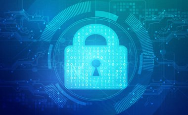 Digital technology secure blue green background, key cyber security access privacy unlock, abstract tech protection data, crime hacker big data safe lock, ai network connection, illustration vector