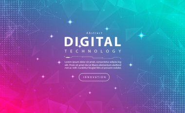 Digital technology banner green pink background, cyber technology light purple effect, abstract tech, innovation future data, internet network, Ai big data, lines dots connection, illustration vector