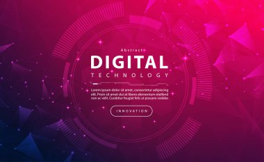 Dijital teknoloji afişi mor arkaplan, pembe renk teknolojisi ışık efekti, soyut siber teknoloji, yenilik gelecek verileri, internet ağı, Ai büyük veri, çizgi noktaları bağlantısı, illüstrasyon vektörü