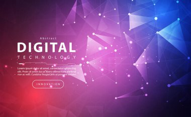 Dijital teknoloji afişi pembe mavi arkaplan, siber teknoloji çizgi ışık efekti, soyut teknoloji, yenilik gelecek verileri, turuncu gökyüzü rengi, büyük veri, çizgi nokta internet bağlantısı, illüstrasyon vektörü