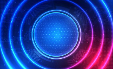 Dijital Ai büyük veri teknolojisi fütüristik mavi arkaplan, siber bulut güvenliği, soyut uzay neon kablosuz ağ teknolojisi, yenilik gelecek yükleme verileri, küresel internet ağı bağlantısı, illüstrasyon vektörü