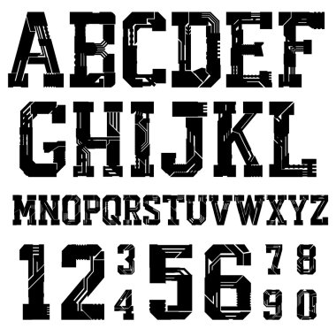 vektör siyah devre dişli harf ve rakam