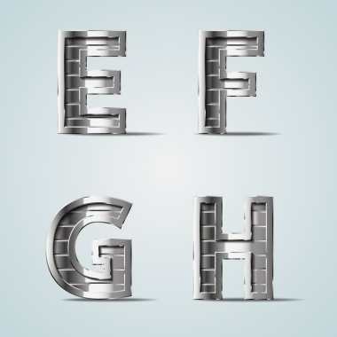 vektör metal alfabe harfleri e f g h