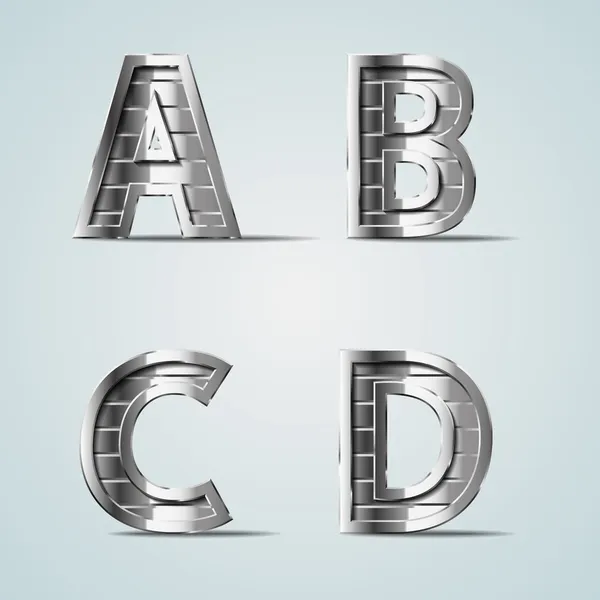 Vector metal alphabet letters A B C D — Stock Vector