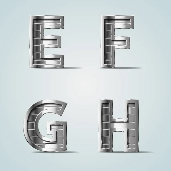 Vector metal alphabet letters E F G H — Stock Vector