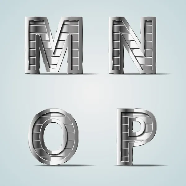 Векторные металлические буквы M N O P — стоковый вектор