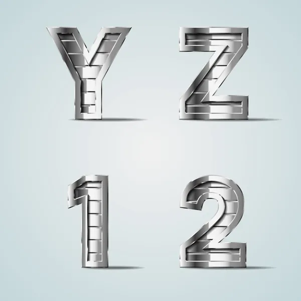 Vektör metal alfabe harfleri ve Y Z 12 numaraları