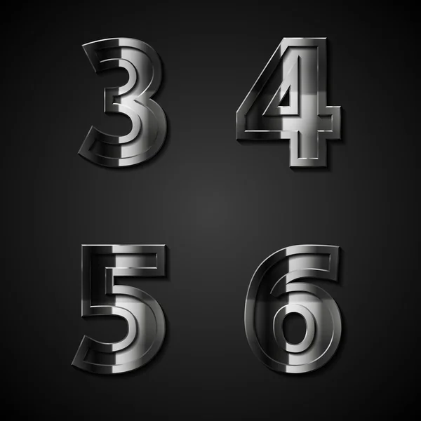 Vector dark metal numbers 3 4 5 6 — Stock Vector