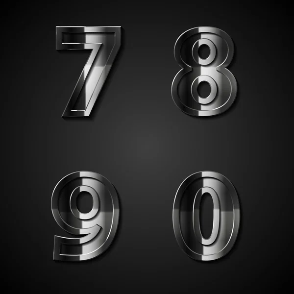 Vector dark metal numbers 7 8 9 0 — Stock Vector