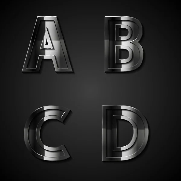 Vektor sötét fém ábécé betűit A B C D — Stock Vector
