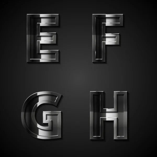 Vector letras del alfabeto de metal oscuro E F G H — Archivo Imágenes Vectoriales