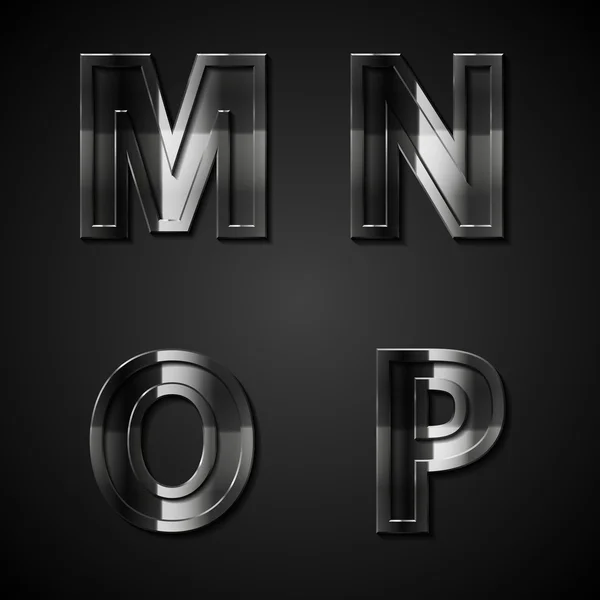 Letras del alfabeto vectorial de metal oscuro M N O P — Archivo Imágenes Vectoriales