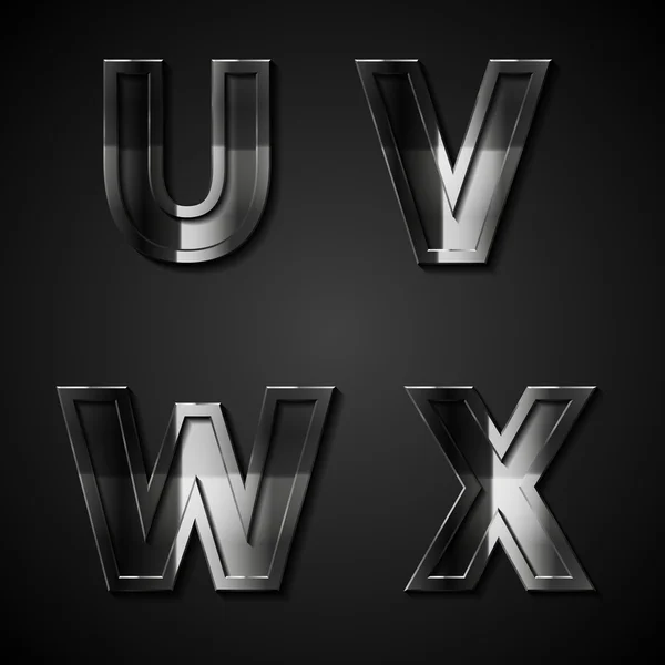 Vector donkere metalen alfabet letters u v w x — Stockvector