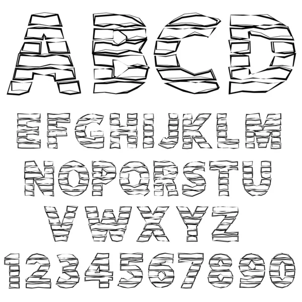 Vector negro letras y números del alfabeto áspero — Vector de stock