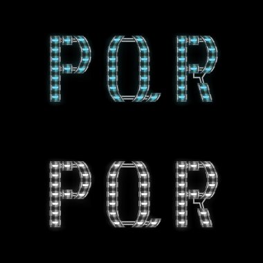 metal Alfabe harf p q r ile neon ışık