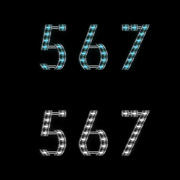 Metal numbers 5 6 7 with neon light — Stock Vector