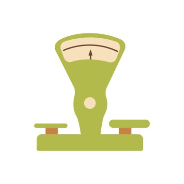 Ürünler için antika pazar pulları. Vicdanlı, eski, yeşil pullar, metal ekipmanlar. Renkli vektör izole edilmiş çizim düzlüğü