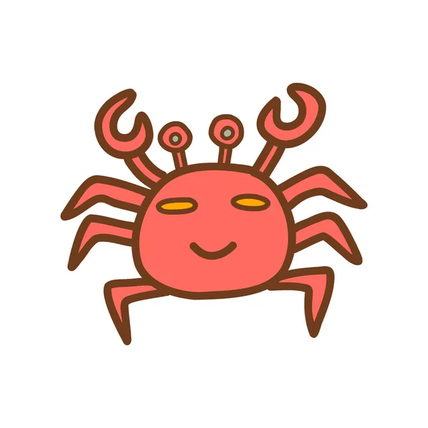 Mignon Crabe Heureux Illustration Vectorielle Colorée Dessinée Main — Image vectorielle