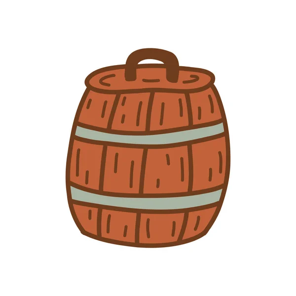 木桶盖 储存饮料的容器 彩色矢量孤立插图手绘单幅 — 图库矢量图片
