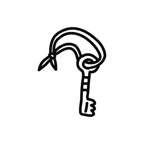 Ключ Сундука Двери Верёвке Черно Белый Вектор Изолированные Иллюстрации Ручной — стоковый вектор