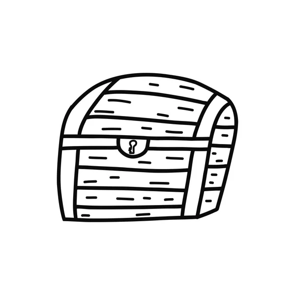 Большой Закрытый Деревянный Сундук Черно Белый Вектор Нарисованный Вручную Винтажный — стоковый вектор