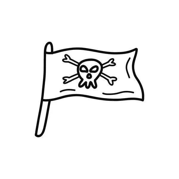 Pirátská Vlajka Lebkou Zkříženci Černobílý Vektor Izolované Ilustrace Ručně Kreslené — Stockový vektor