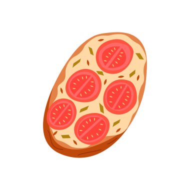 Domatesli sandviç, susam ve krem peynir, kahvaltı veya atıştırmalık. Renkli el çizimi illüstrasyon vektörü