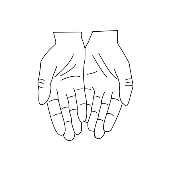 Two Outstretched Palms Gesturing Human Hands Wrist Linear Vector Black — Stock Vector