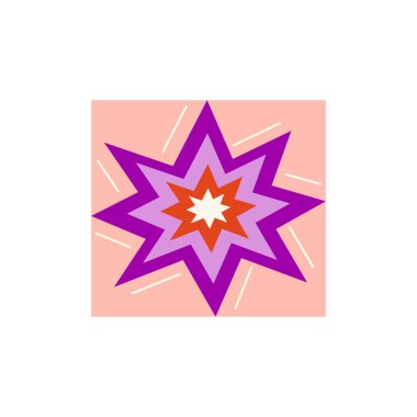 Stars in a square. Abstract geometric composition, print. Vector isolated illustration hand drawn. Card or icon. Purple, red and pink color