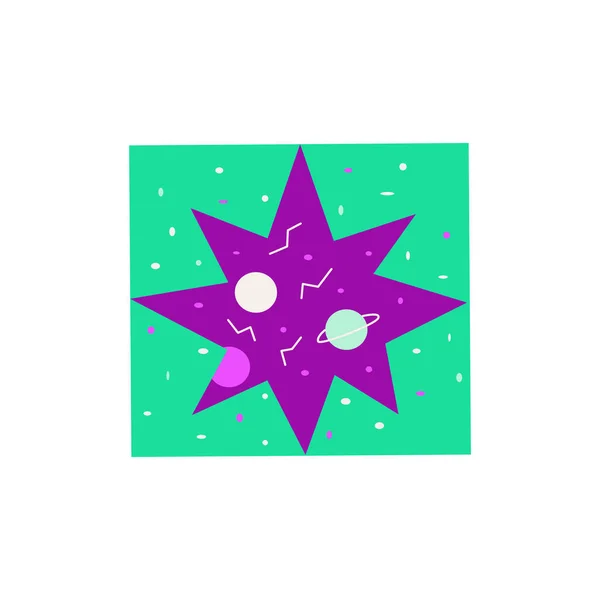 Purple Stars Green Square Outer Space Star Abstract Geometric Composition — Stock Vector