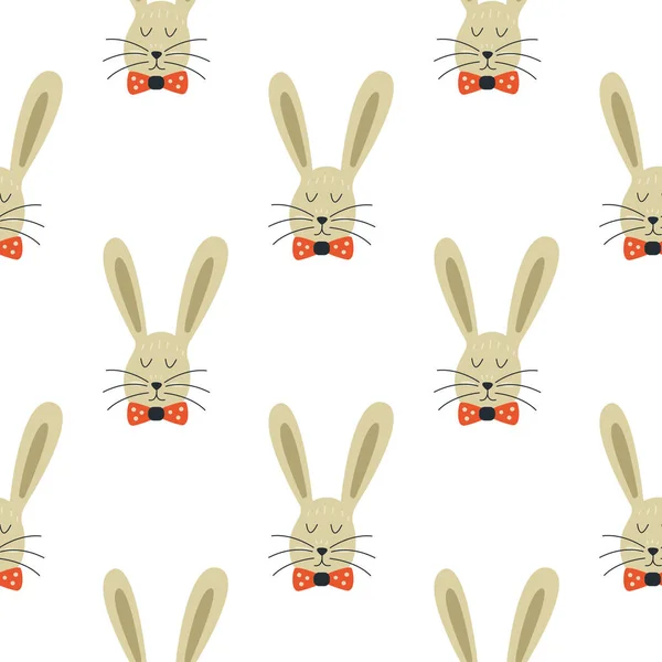 Seamless Pattern Cute Bunny Bow Tie Gray Rabbit Forest Wild — стоковый вектор