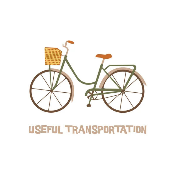 Elegantes Stadtrad Mit Korb Nützlicher Transport Bunte Vektorisolierte Illustration Von — Stockvektor