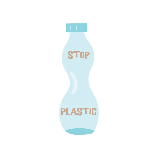 Plastová Láhev Nápisem Stop Plast Uložit Koncept Planety Barevný Ručně — Stockový vektor