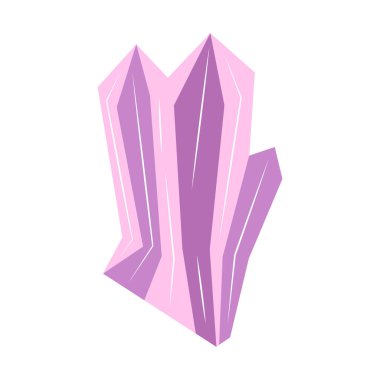 Gül kuvarsı. Kristal mor. Gemstone büyüsü. Parlak ve parlak. Renkli vektör izole edilmiş el çizimi. Simge tek ögesi