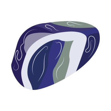 Sodalite taşı. Kristal mavi renk. Gemstone büyüsü. Parlak ve parlak. Renkli vektör izole edilmiş el çizimi. Simge tek element. Palmiye taşı