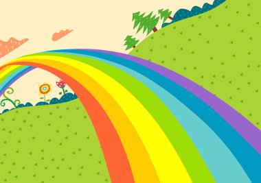 güzel karikatür yatay, ağaç ve çiçek